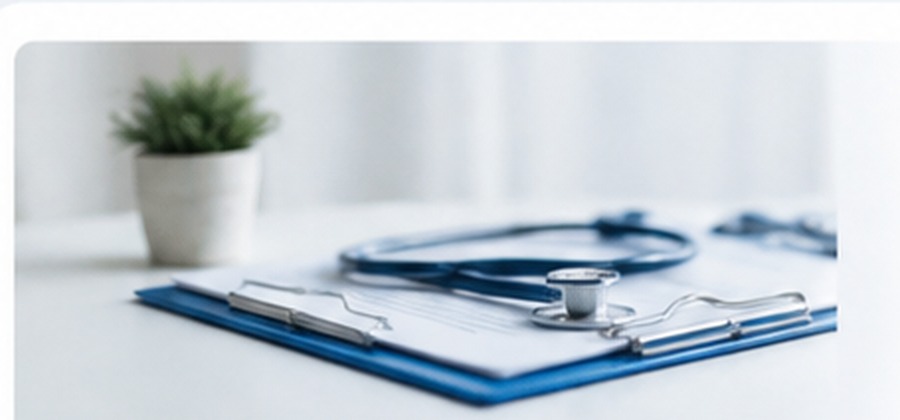 Clinical stethoscope and clipboard